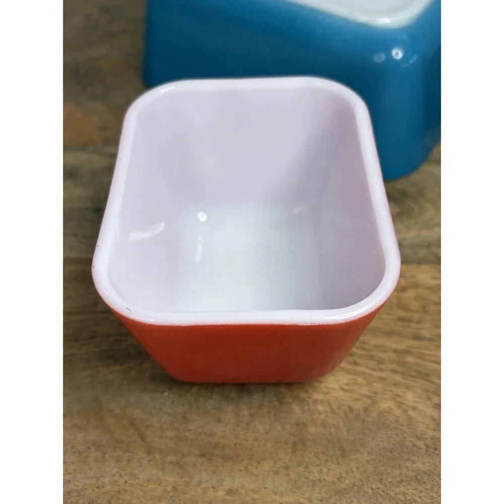 Pyrex Primary Colors 3 Pc Refrigerator Dishes 501 502 Vintage No Lids Red Blue
